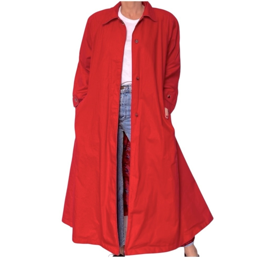 London Fog Maxi Trench Coat Red Oversized 6